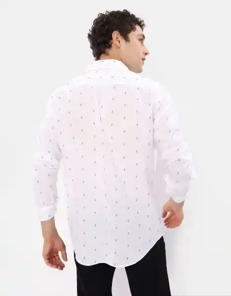 Camisa Algoón/Lino Larga Hombre Blanco MEDIUM American Eagle