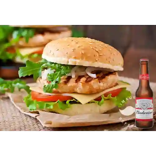 Combo Hamburguesa Mixta Carne Pollo Cordero + Budweiser 330ml
