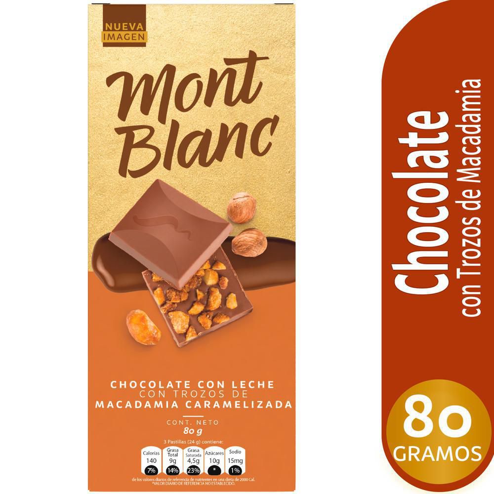Mont Blanc Chocolate con Leche Trozos de Macadamia 80 g