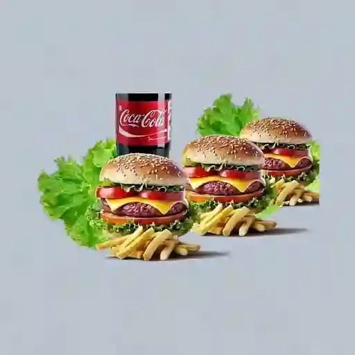 Combo 3 Hamburguesas, Papa y Gaseosa