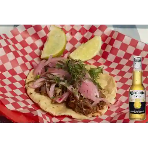 Combo Taco de Cochinita + Cerveza Coronita Bot. 210ml