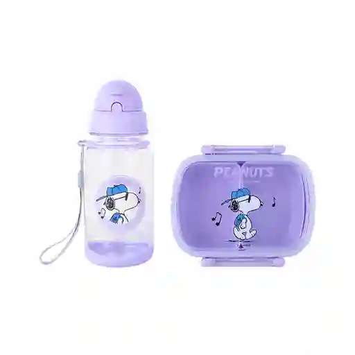 Contenedor Con División y Botella Snoopy Life Morado Miniso