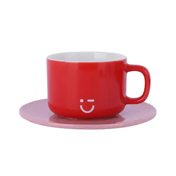 Taza Con Posavasos Series Rainbow Rojo 210 mL Miniso