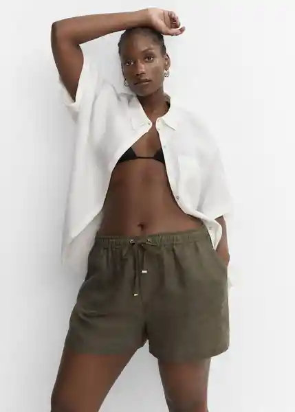 Short Linen Khaki Talla L Mujer Mango