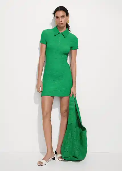 Vestido Trama Verde Talla M Mujer Mango