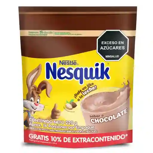 Bebida en polvo NESQUIK sabor a chocolate x 220g gratis 10%