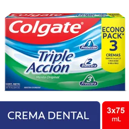 Crema Dental Colgate Triple Acción Menta Original 75 ml x 3