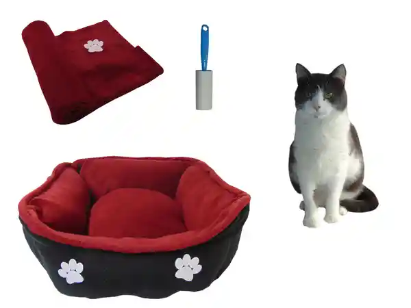 Hally Pets Set Cama + Cobija + Quitamotas Vinotinto OT0003