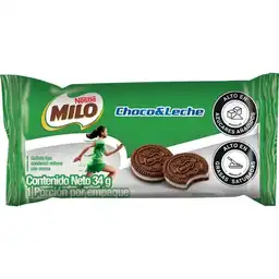 Galletas MILO Choco & Leche tipo sándwich rellenas con crema x 34g