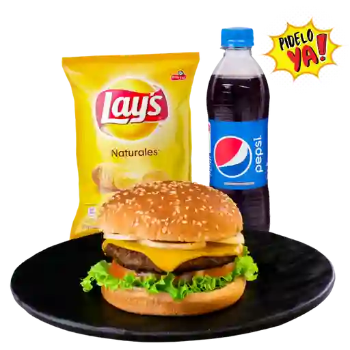Hamburguesa+paquete papas +gaseosa 250ml