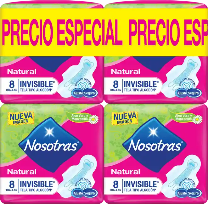 Nosotras Toallas Higienicas Natural Invisible Tela