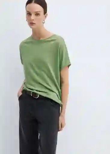 Camiseta Lint Verde Talla S Mujer Mango