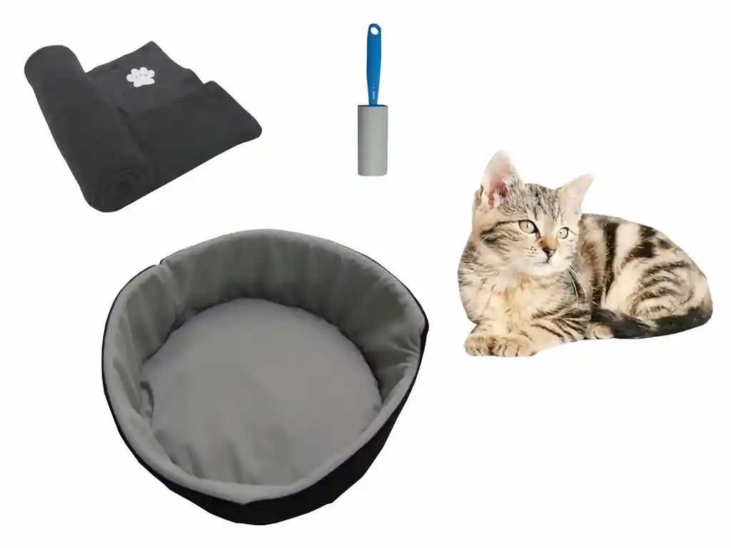 Hally Pets Set Gato Cama + Cobija + Quitamotas Gris OT0012