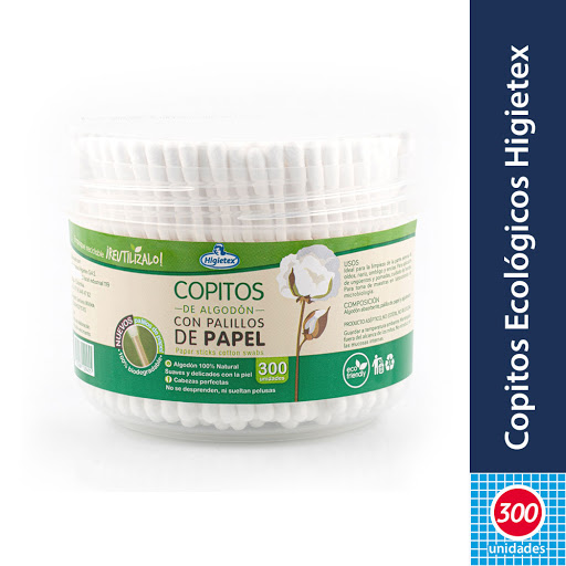 Higietex Copitos de Algodón con Palillos de Papel 300 und