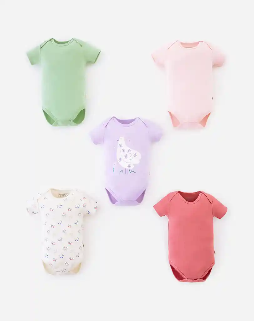 Set de Bodies Manga Corta Bebito Cometa Niña X5 Baby Fresh