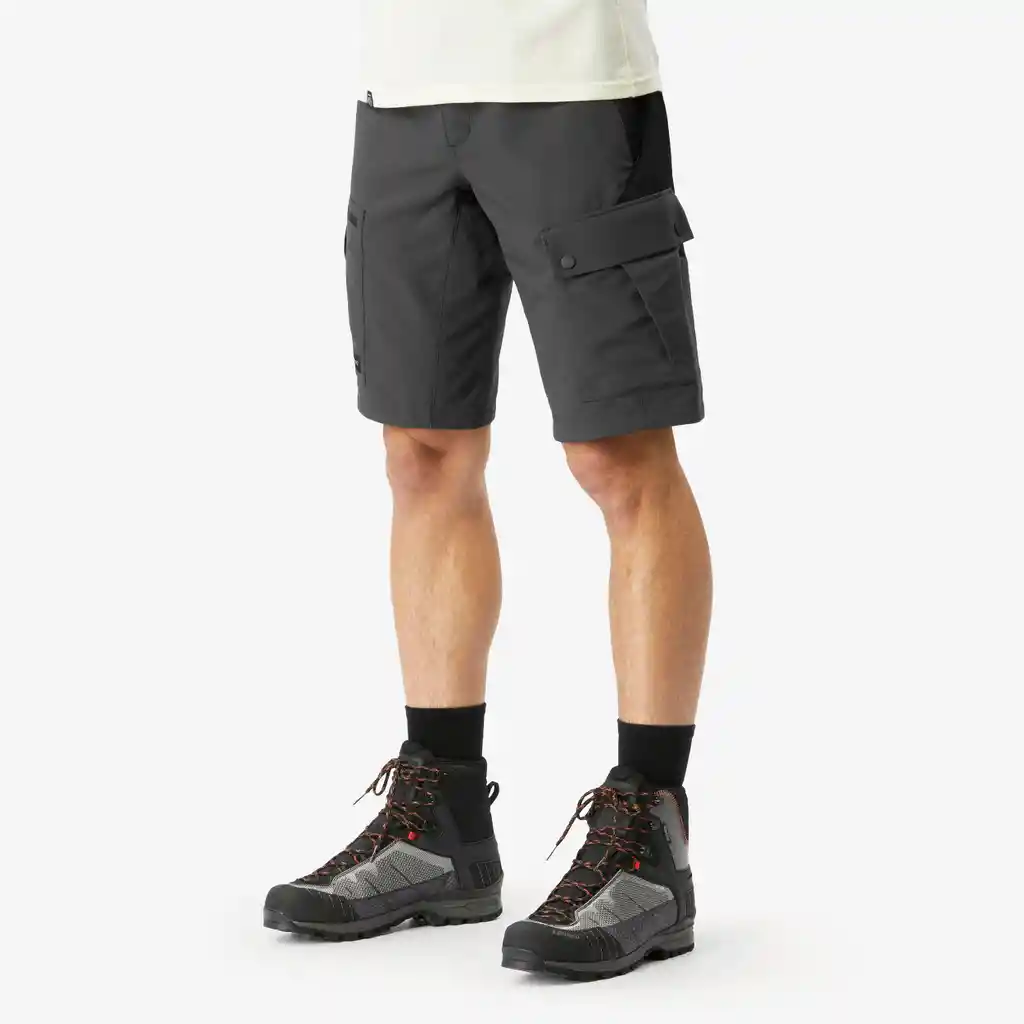Pantaloneta Resistente de Trekking Para Hombre Forclaz Mt500 Negro