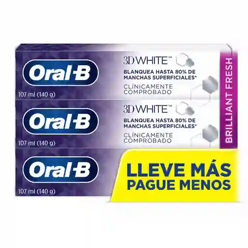 Crema Dental con Flúor Oral-B 3D White Brilliant Fresh 107ml 3 uds