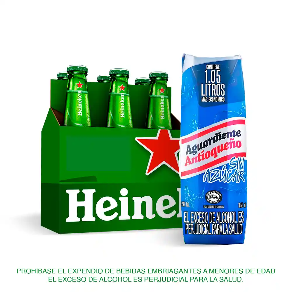 Six Pack Cerveza Heineken Botella 330 Ml + Antioqueño Azul Sin Azucar Tetra 1050 Ml