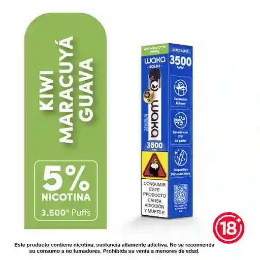 Waka Vaporizador Solo 2-1 Device Kiwi Maracuyá Guava 5% 3.500 Puffs