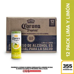 Corona Pack Bebida Alcohólica Tropical Lima Limón Pack 12 Lata