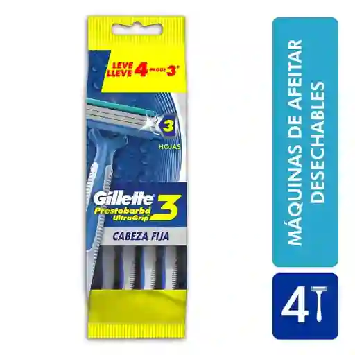 Prestobarba 3 UltraGrip Máquinas Para Afeitar Desechables 4 Unidades