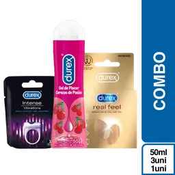 Combo Condón Real Feel, Lubricante Cereza y Anillo Vibrador