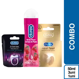 Combo Condón Real Feel, Lubricante Cereza y Anillo Vibrador