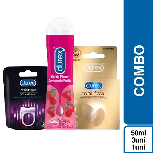 Combo Condón Real Feel, Lubricante Cereza y Anillo Vibrador