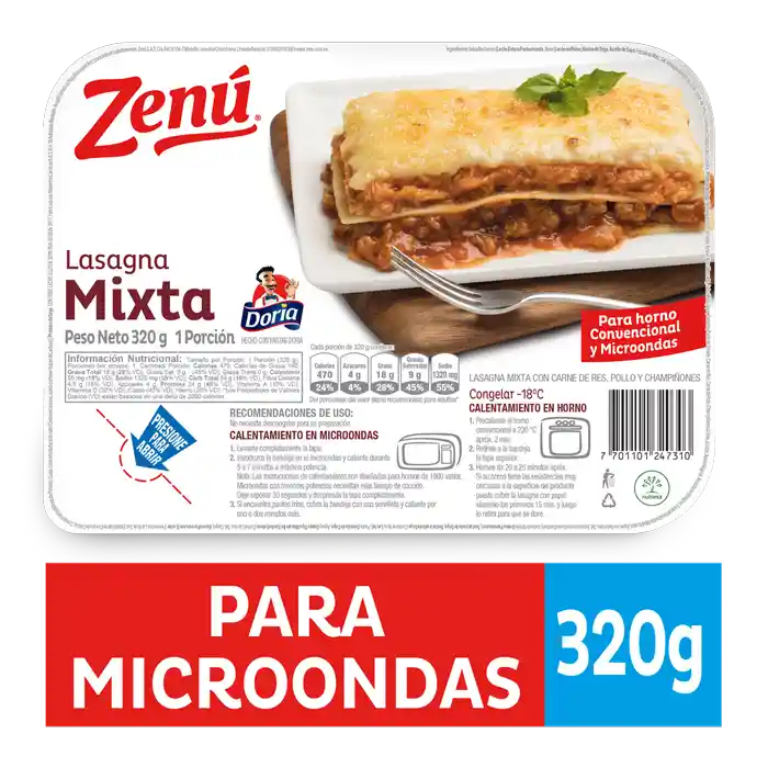 Zenú Lasagna Mixta Para Microondas