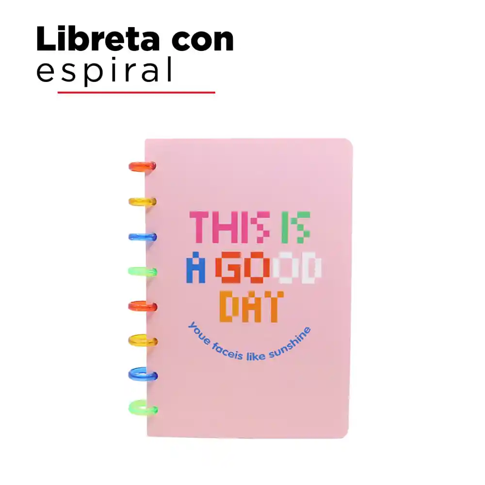 Miniso Cuaderno Argollado 96 Hojas Rayado Arcoíris Rosa