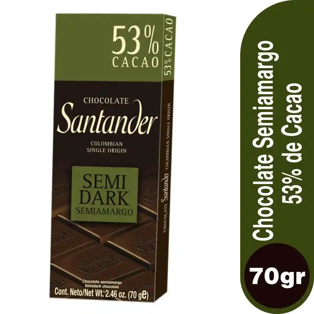 Santander Barra de Chocolate Semiamargo 53 % Cacao