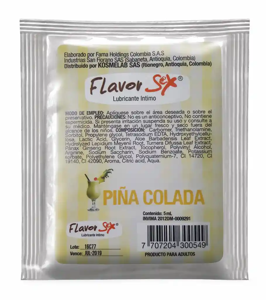 Lubricante Caliente Piña Colada Sachet 5 ml