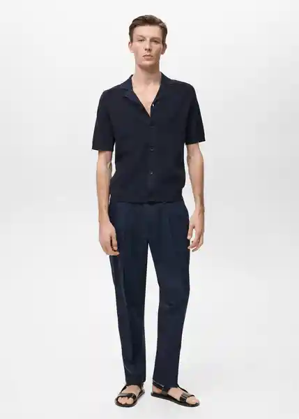 Camisa Lino Navy Talla S Hombre Mango