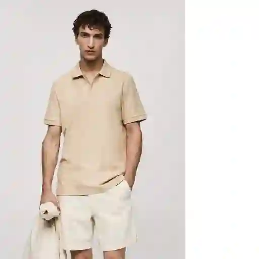 Camisa Polo Rea Beige Talla M Hombre Mango