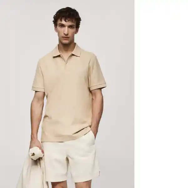 Camisa Polo Rea Beige Talla M Hombre Mango