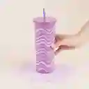 Vaso de Acero Con Pitillo Olas Rosa 800 mL Miniso