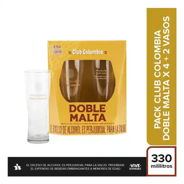 Club Colombia Kit Cerveza Doble Malta + Vasos