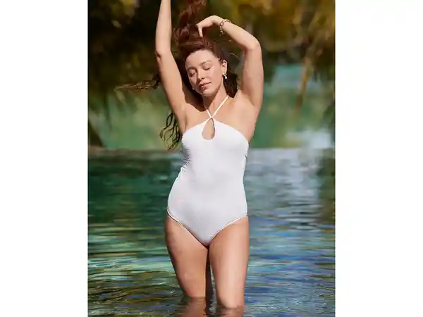American Eagle Vestido Baño Jacquard Halter Blanco Small