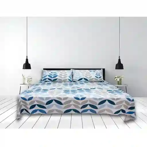 Sábana Cama Sencilla Estampado Hojas Azul