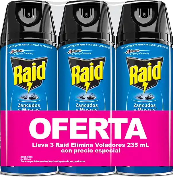 Raid Insecticida Zancudos Y Moscas x 3 Unidades