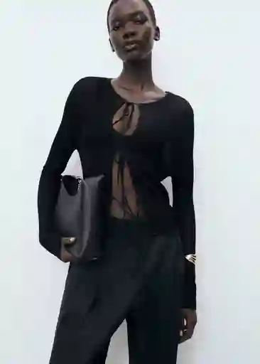 Cárdigan Bow Negro Talla XS Mujer Mango