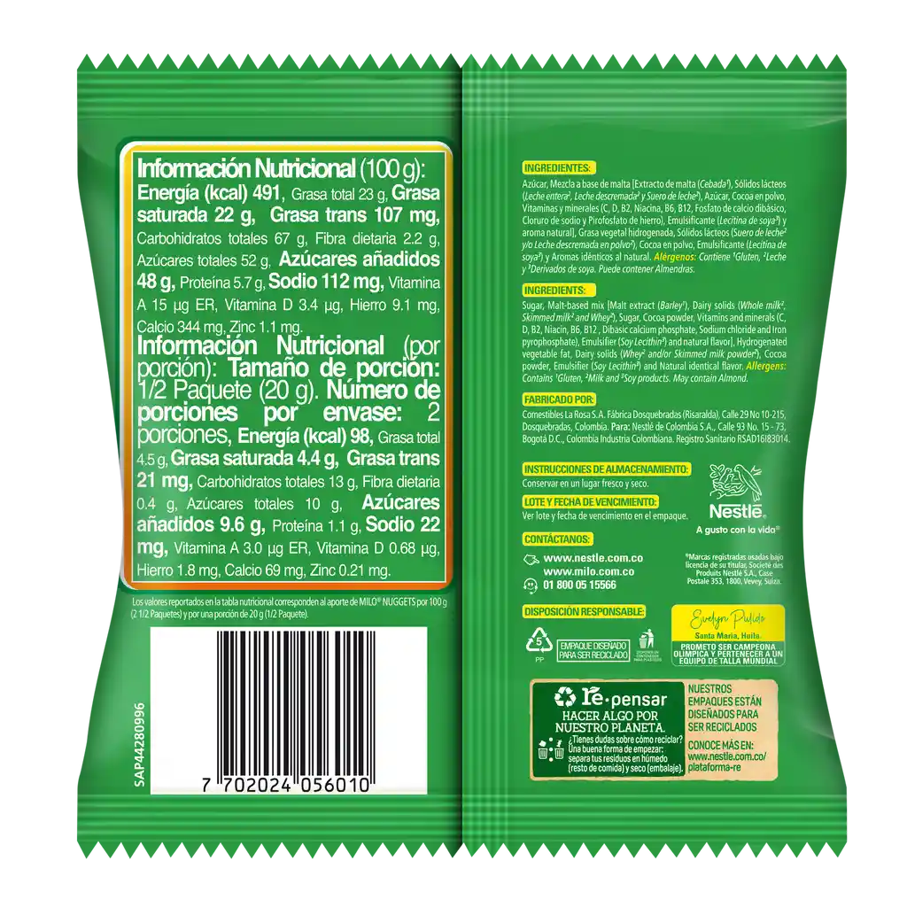 MILO NUGGETS trozos con malta cubiertos sabor chocolate x 40g