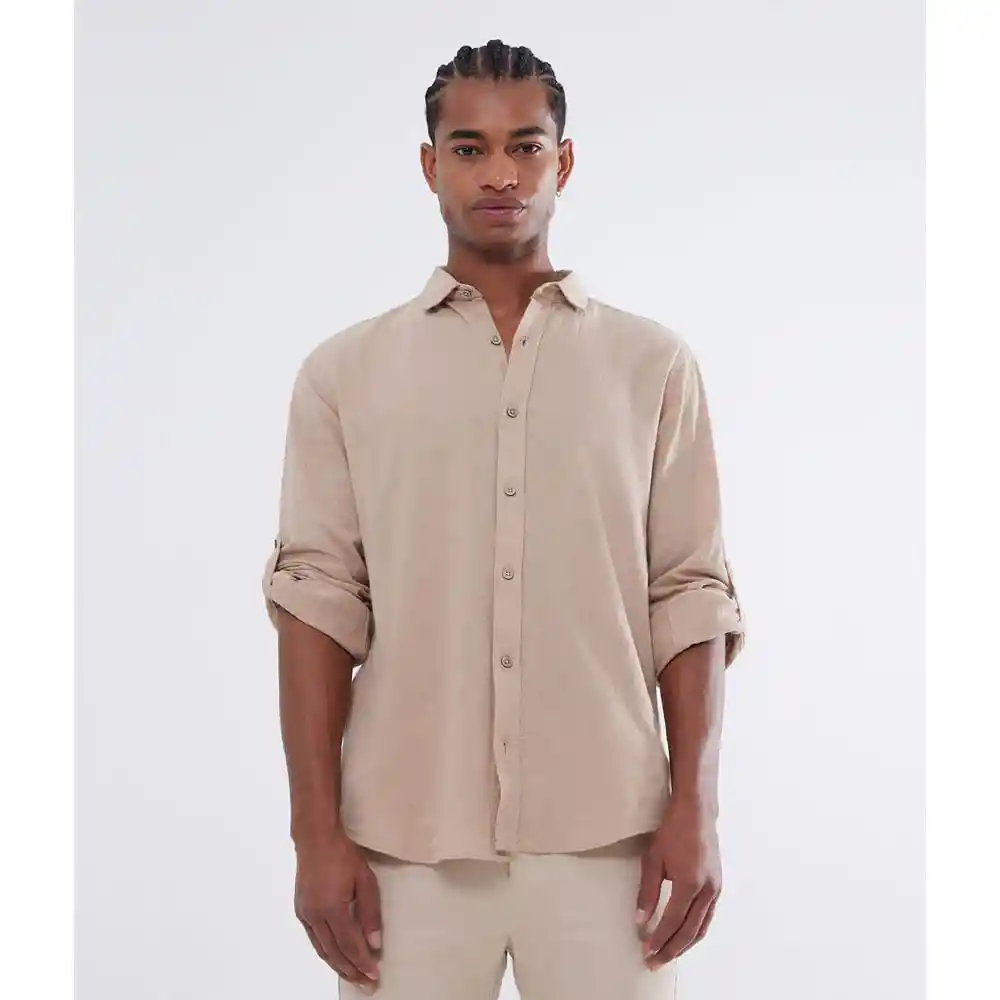 Camisa Manga Larga Textura Lino Hombre Seven Seven Talla S