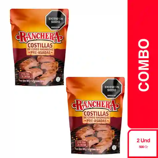2 x Ranchera Costillas de Cerdo  Ahumadas Pre-Asadas