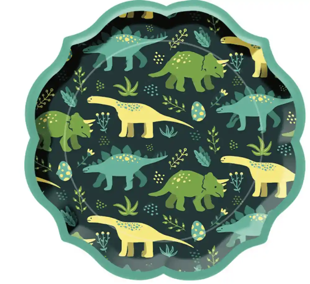 Playmart Dinosaurios Plato Verde de Papel 9 In -