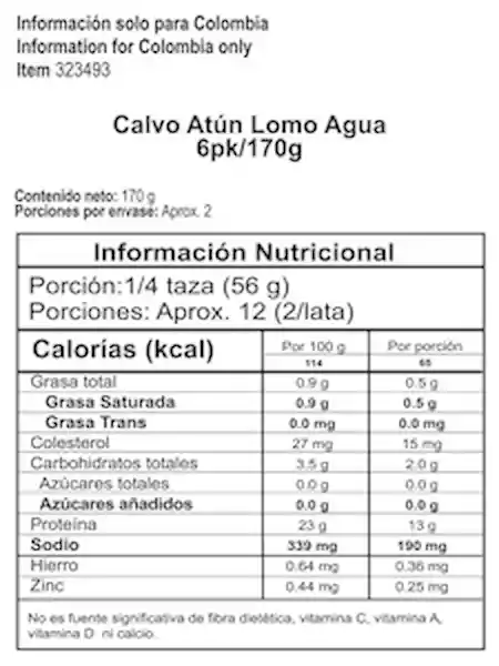 Calvo Lomitos de Atún en Agua