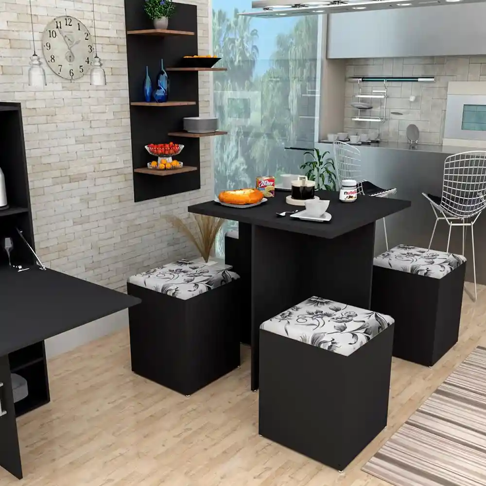 Comedor Cuatro Puestos Color Negro Finlandek Con120190dm
