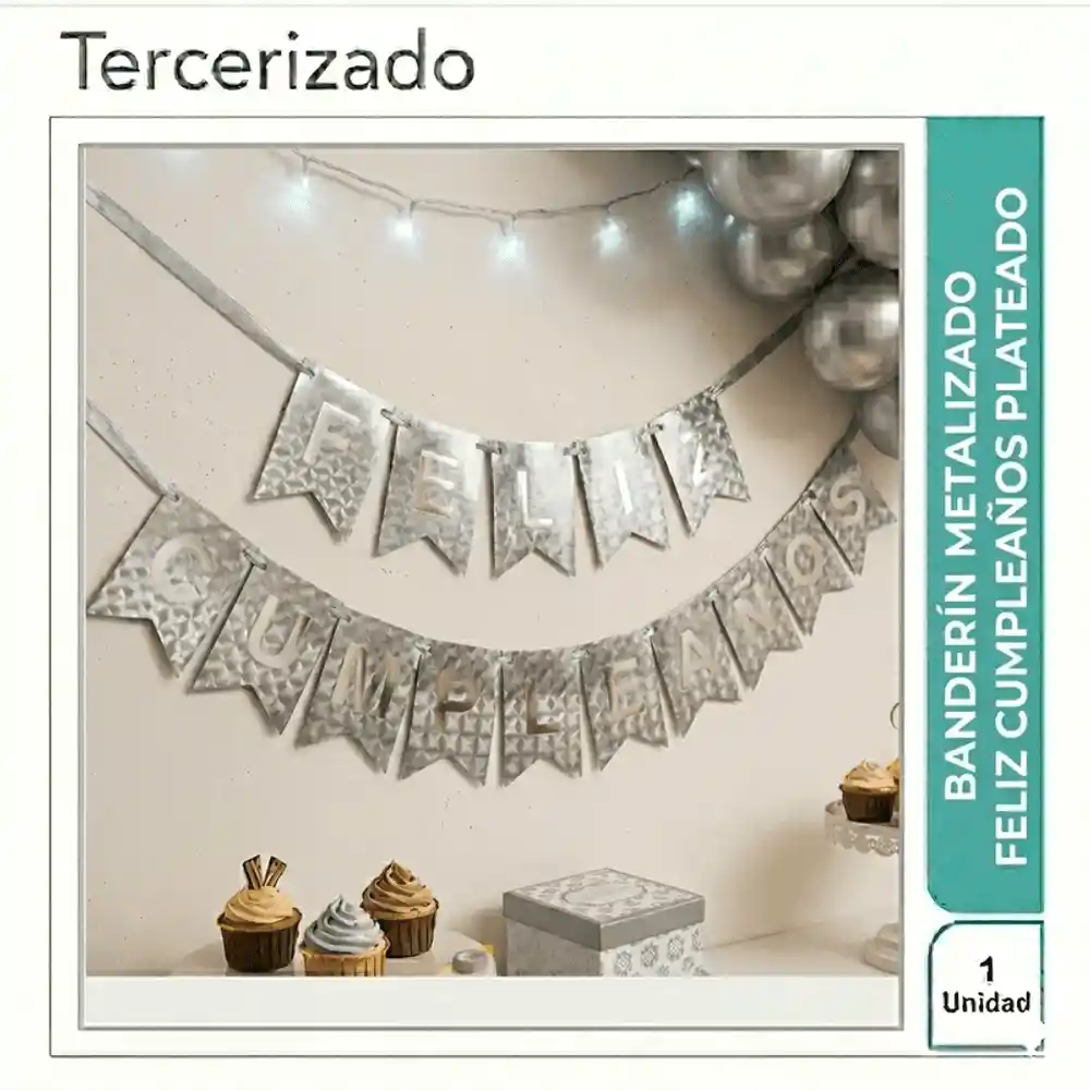 Banderin Feliz Cumpleaños Plateado Metalizado - Magic Party -