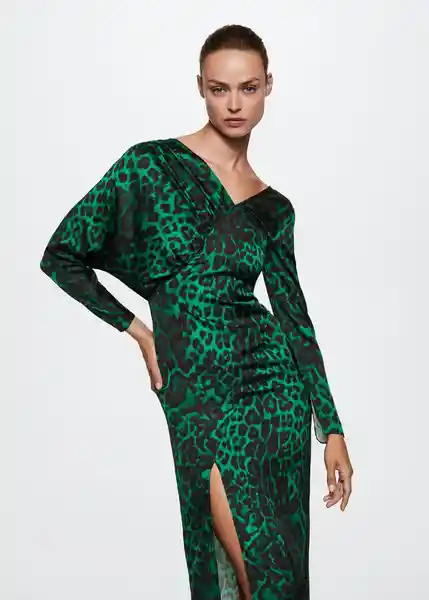 Vestido Leopard-A Verde Talla Xs Mujer Mango