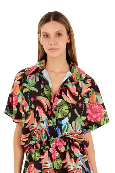 Camisa Alexa Estampado Negro Talla L Mercedes Campuzano